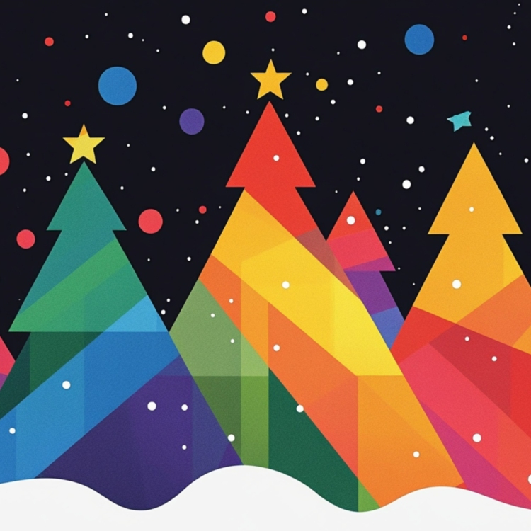 Proud Rainbow Christmas Trees at Night - imagii Greeting Cards