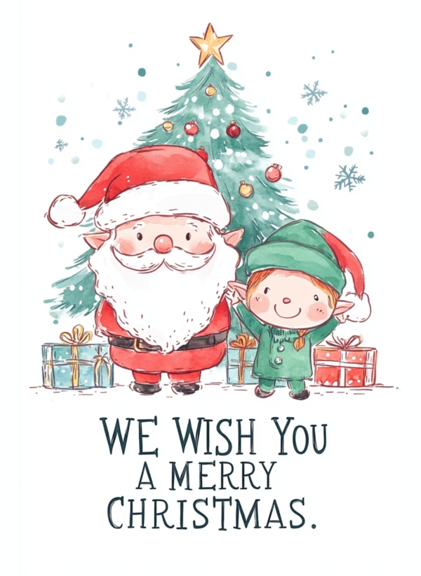 Santa and Elf Side By Side - imagii Greeting Cards