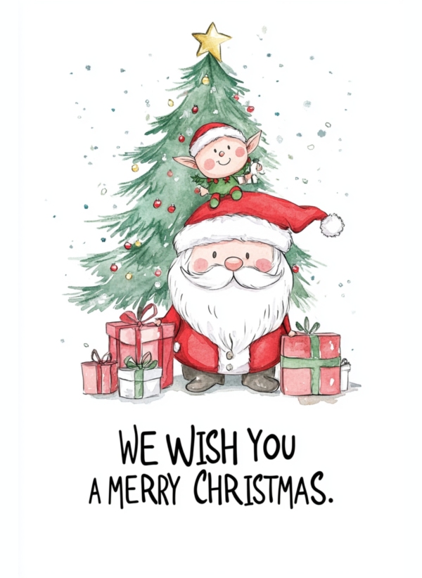 Santa with Elf on Head - imagii Greeting Cards