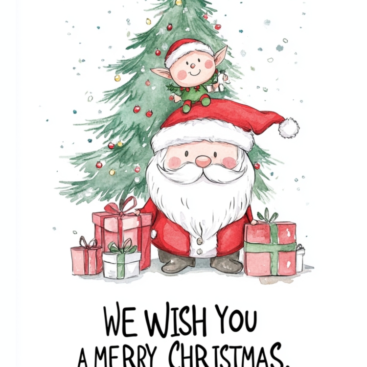 Santa with Elf on Head - imagii Greeting Cards