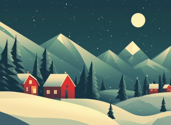 Wintery Houses in Red and Green - imagii Greeting Cards