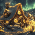 Santas Home and Northern Lights - imagii Greeting Cards