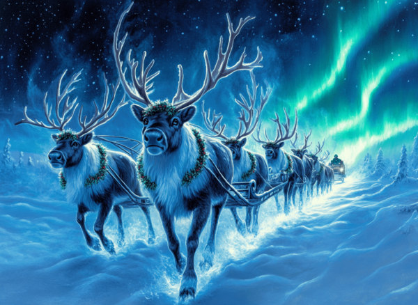 Reindeer and Santa Fantasy - imagii Greeting Cards