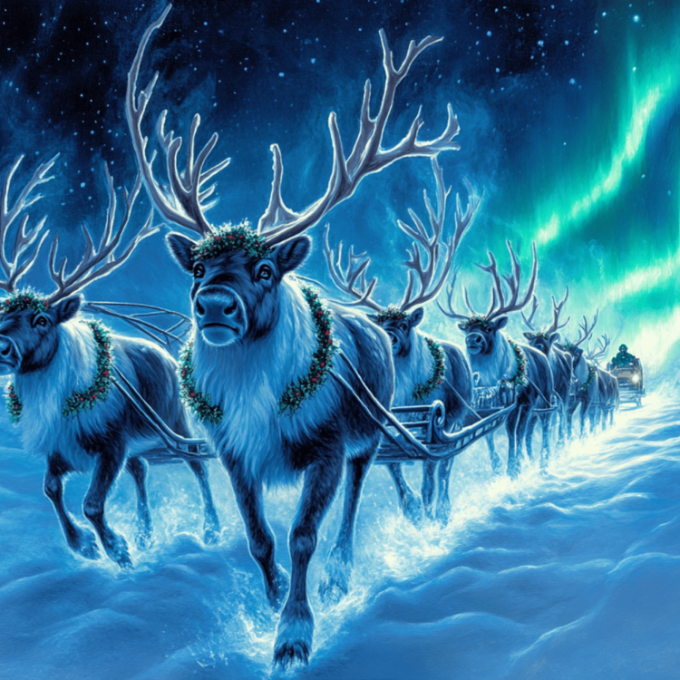 Reindeer and Santa Fantasy - imagii Greeting Cards