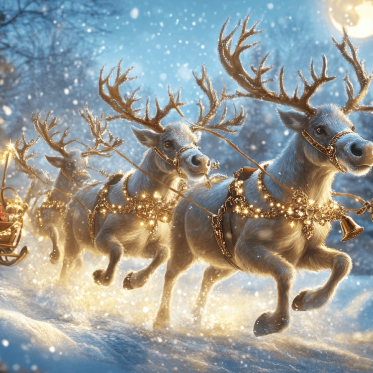 Santa Sleigh and Reindeer Magic - imagii Greeting Cards