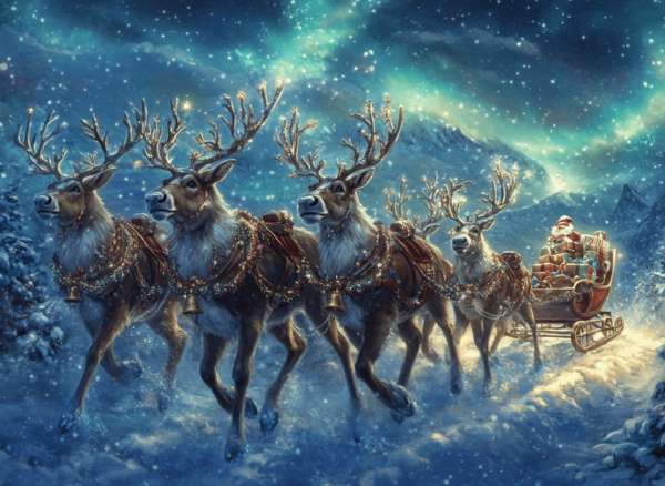 Elegant Reindeer and Santa - imagii Greeting Cards