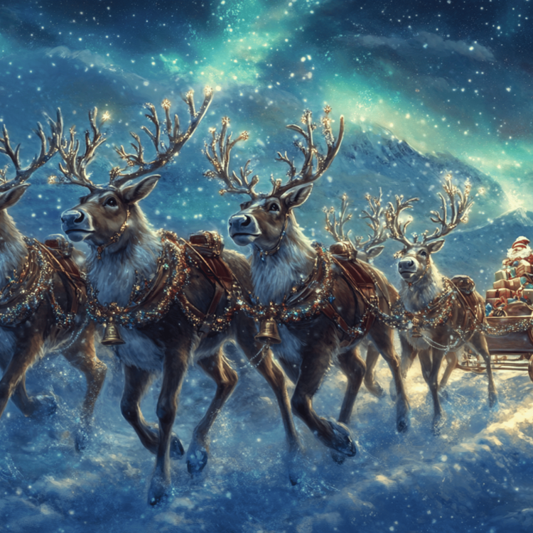 Elegant Reindeer and Santa - imagii Greeting Cards