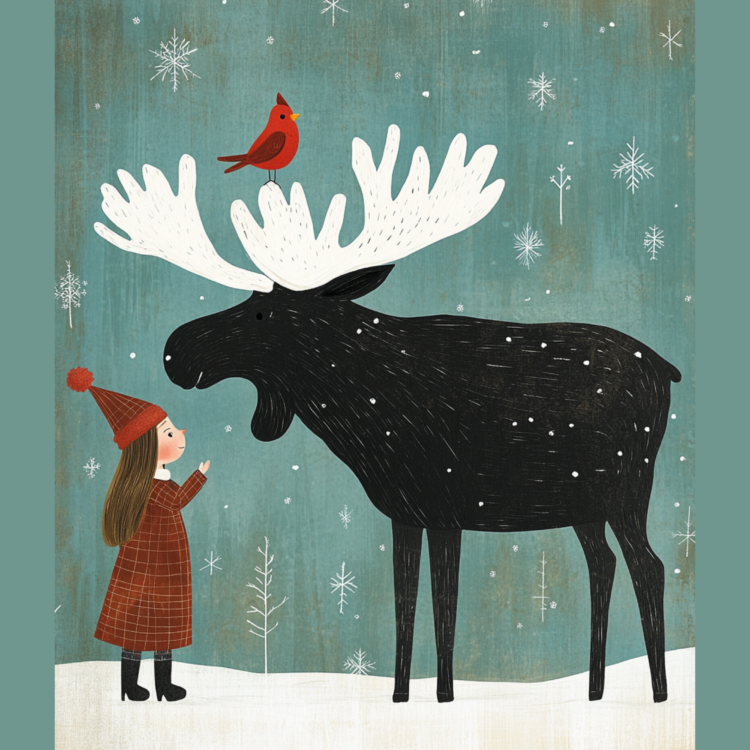 Little Girl and Reindeer 1 - imagii Greeting Cards