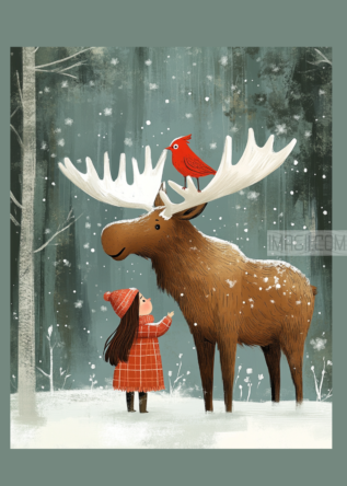 Little Girl and Reindeer 2 - imagii Greeting Cards