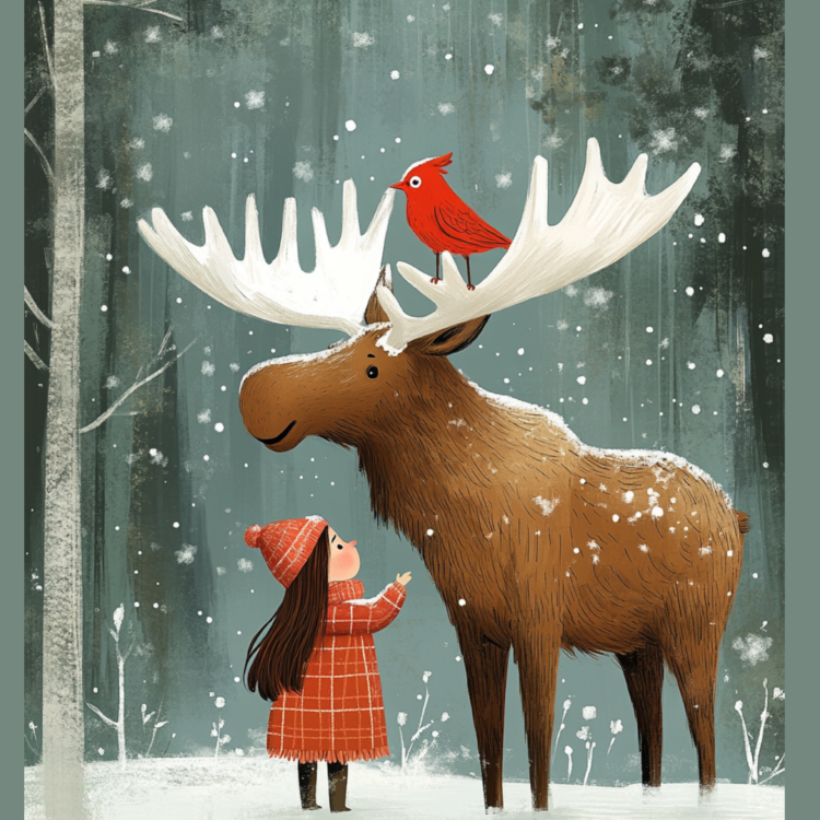 Little Girl and Reindeer 2 - imagii Greeting Cards