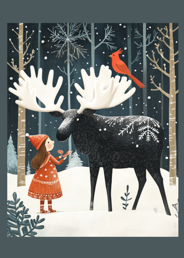 Little Girl and Reindeer 3 - imagii Greeting Cards