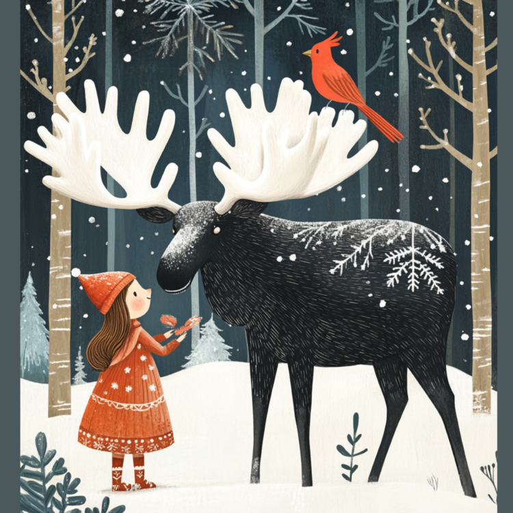 Little Girl and Reindeer 3 - imagii Greeting Cards