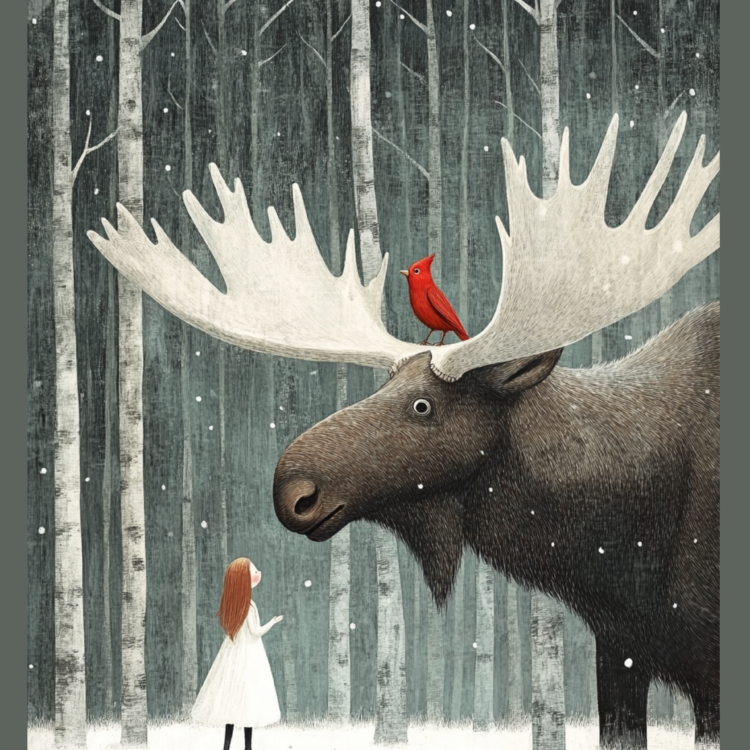 Little Girl and Reindeer 4 - imagii Greeting Cards