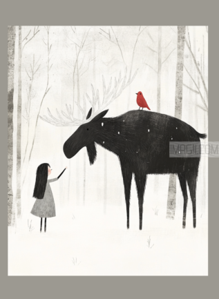 Little Girl and Reindeer 5 - imagii Greeting Cards