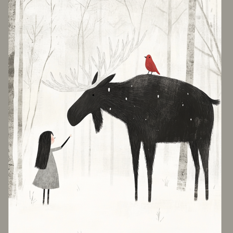 Little Girl and Reindeer 5 - imagii Greeting Cards