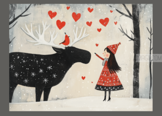 Little Girl and Reindeer 7 - imagii Greeting Cards